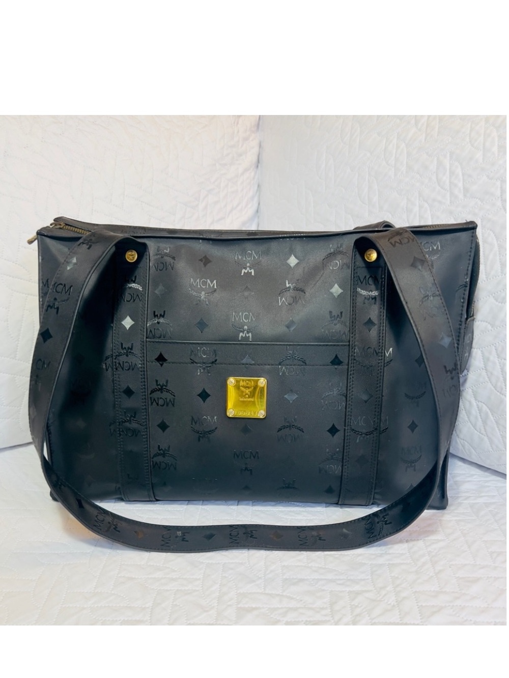 Authentic MCM Black Monogram Shopper Tote Bag W/ Certificate of Authentication